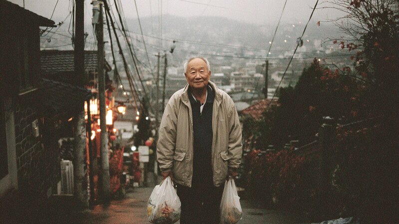 買い物帰りのお父さん